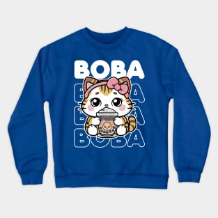 Funny kawaii cat drinking boba tea Crewneck Sweatshirt